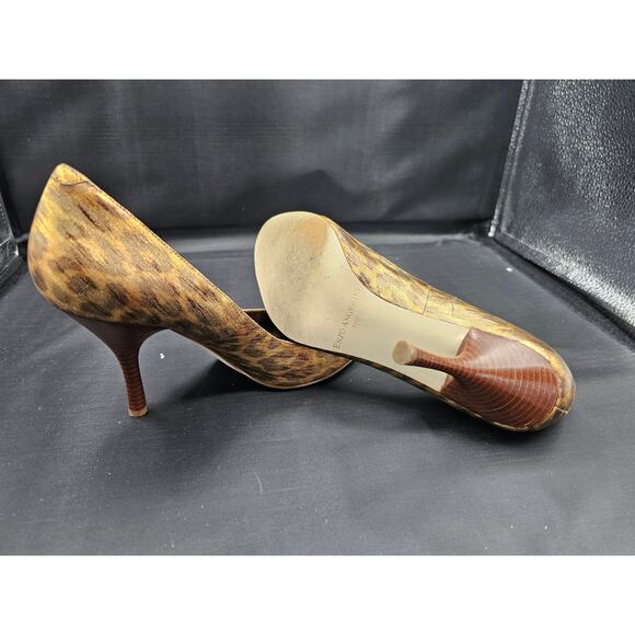 ENZO ANGIOLINI EAMAYLIE LEATHER METALLIC LEOPARD PUMPS HEELS PEEP TOE SZ 7.5 - Picture 4 of 4